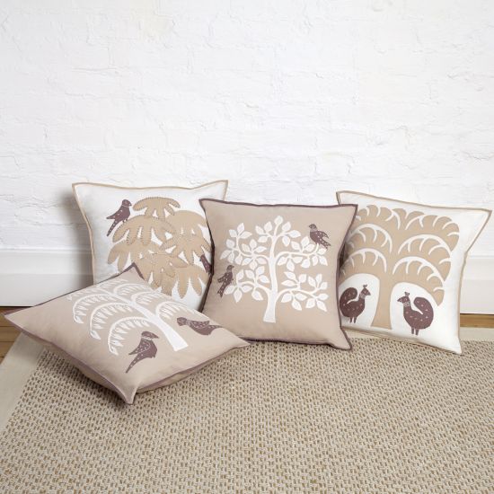 Tree Applique Pillow Covers Collection - Taupe/White
